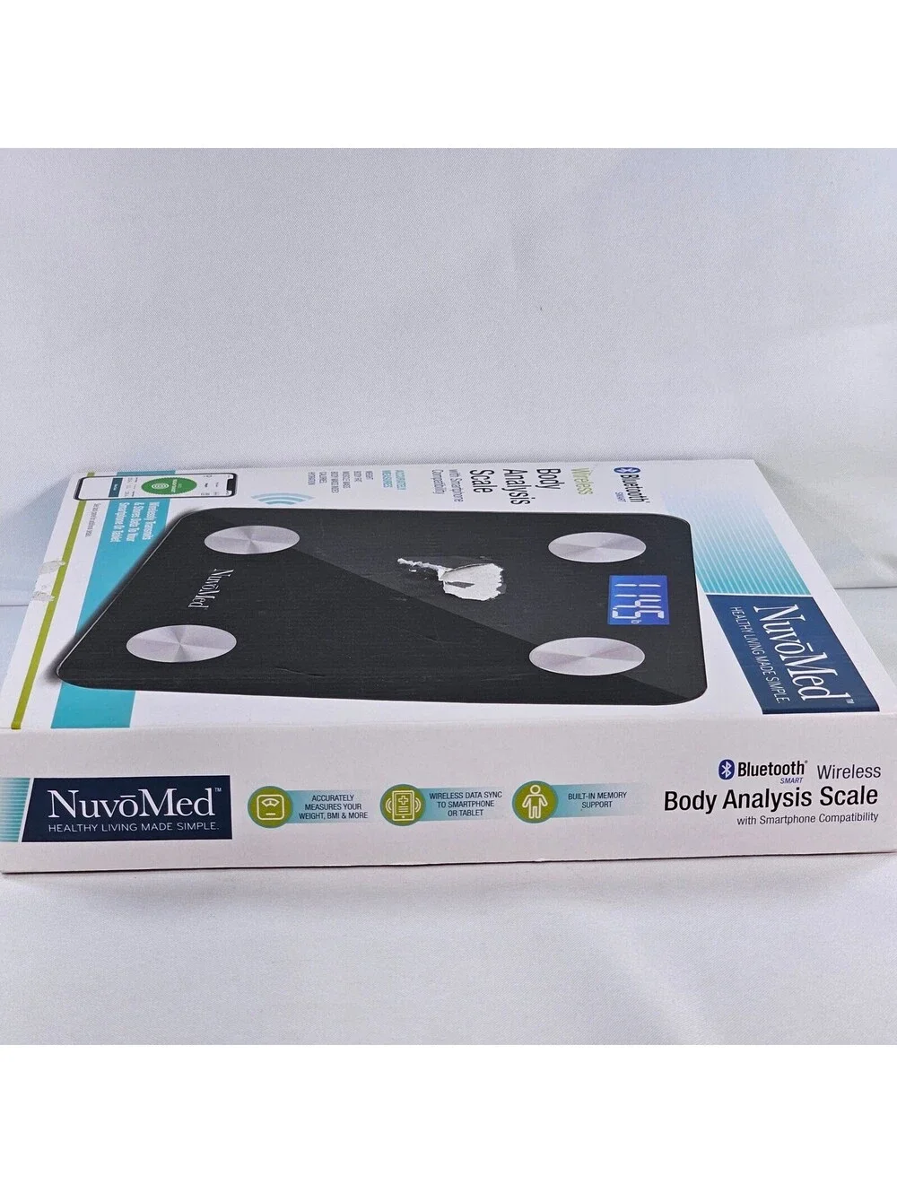 NuvoMed Wireless Body Analysis Scale Bluetooth Smart BMI Body Fat Black Glass